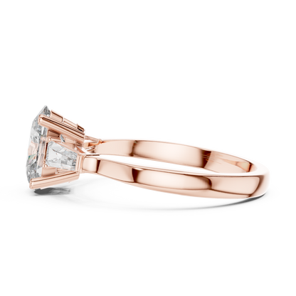 Oval Cut Three-Stone Diamond Ring with Baguettes