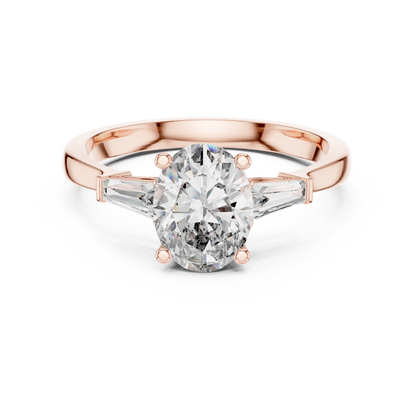 Oval Cut Three-Stone Diamond Ring with Baguettes