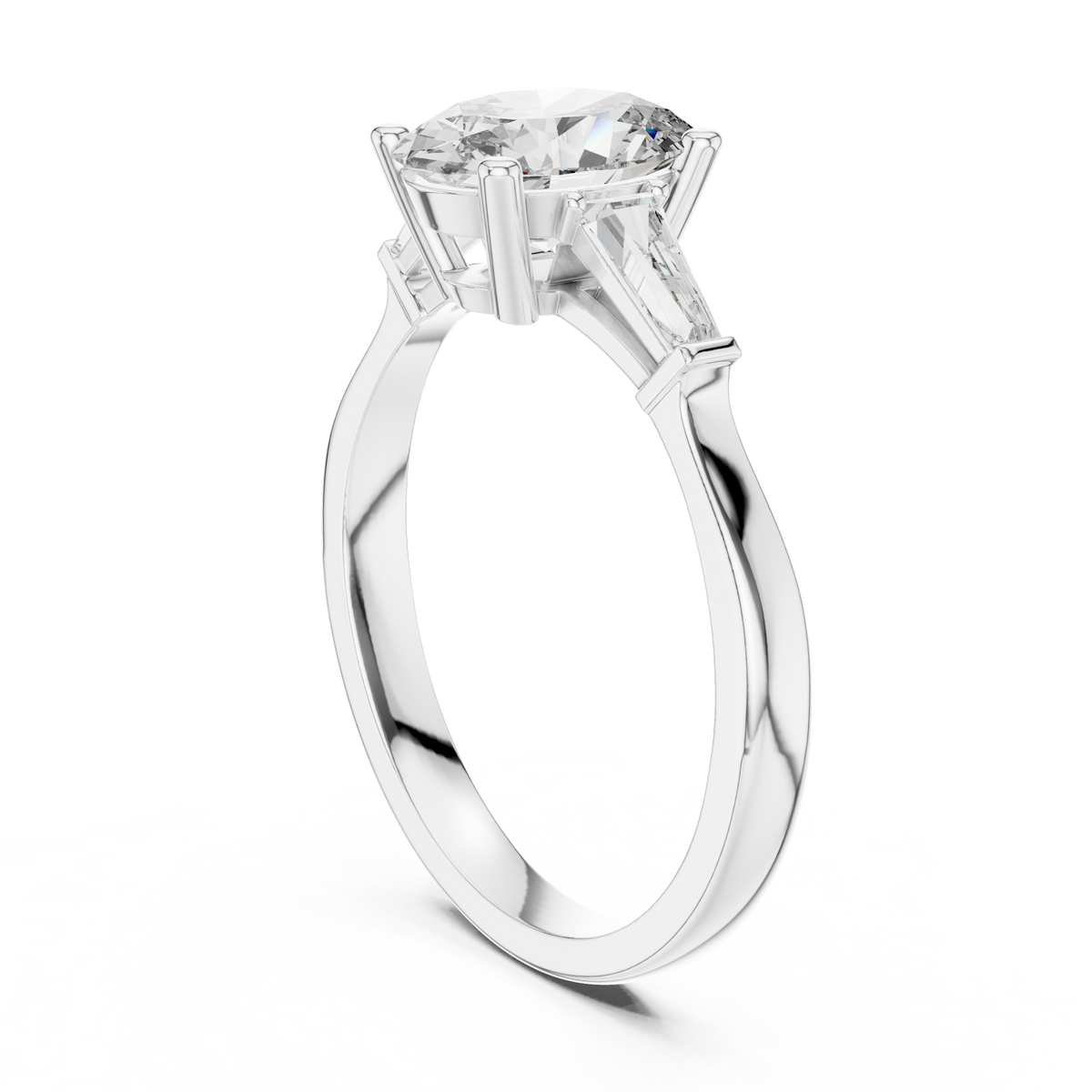 Oval Cut Three-Stone Diamond Ring with Baguettes
