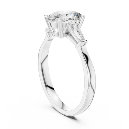 Oval Cut Three-Stone Diamond Ring with Baguettes