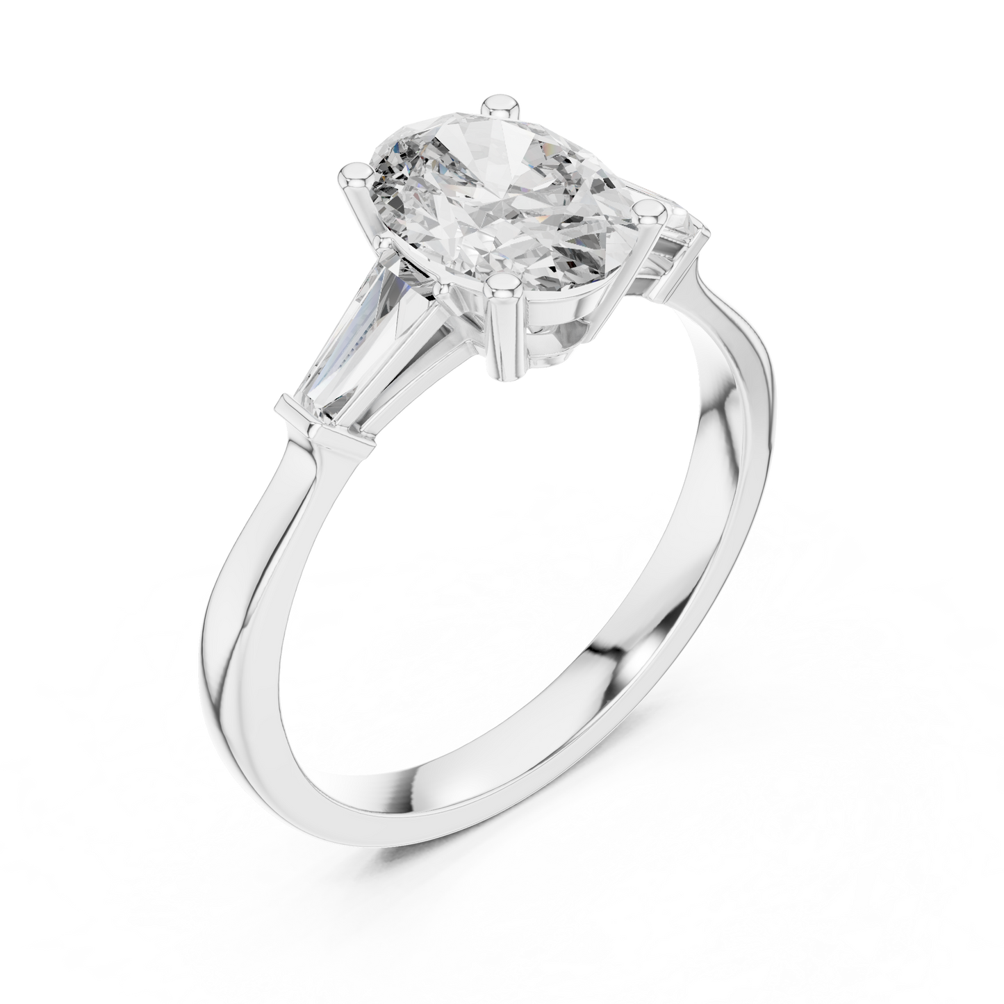 Oval Cut Three-Stone Diamond Ring with Baguettes