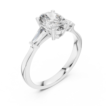 Oval Cut Three-Stone Diamond Ring with Baguettes