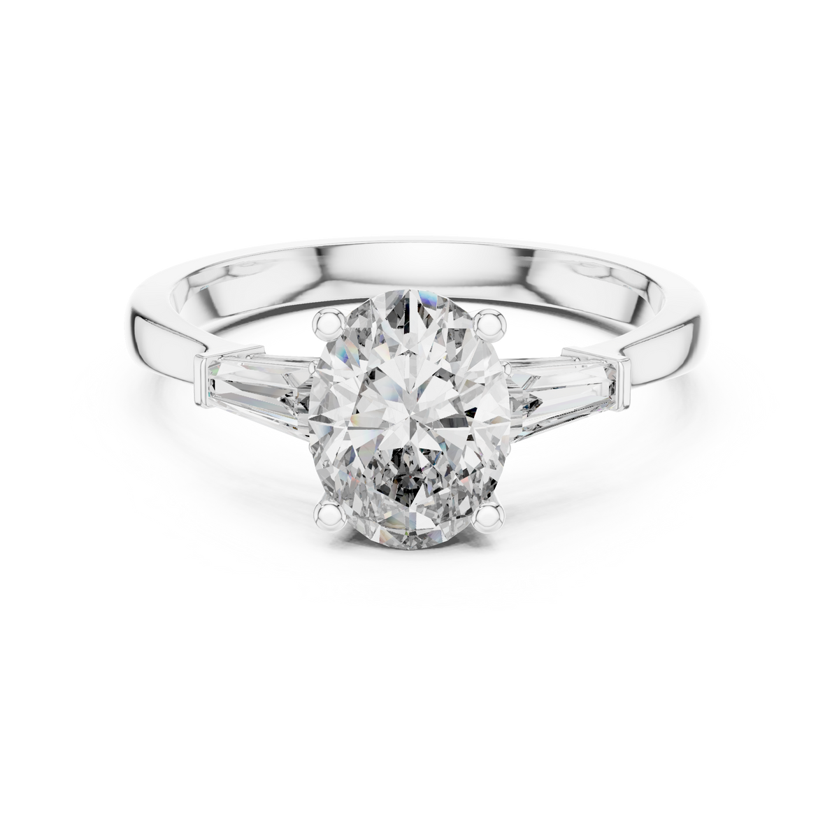 Oval Cut Three-Stone Diamond Ring with Baguettes