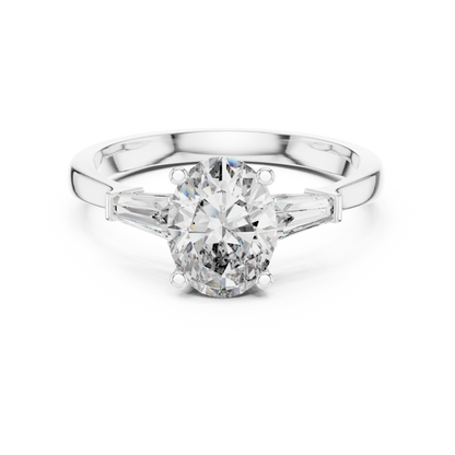Oval Cut Three-Stone Diamond Ring with Baguettes