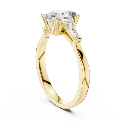 Oval Cut Three-Stone Diamond Ring with Baguettes