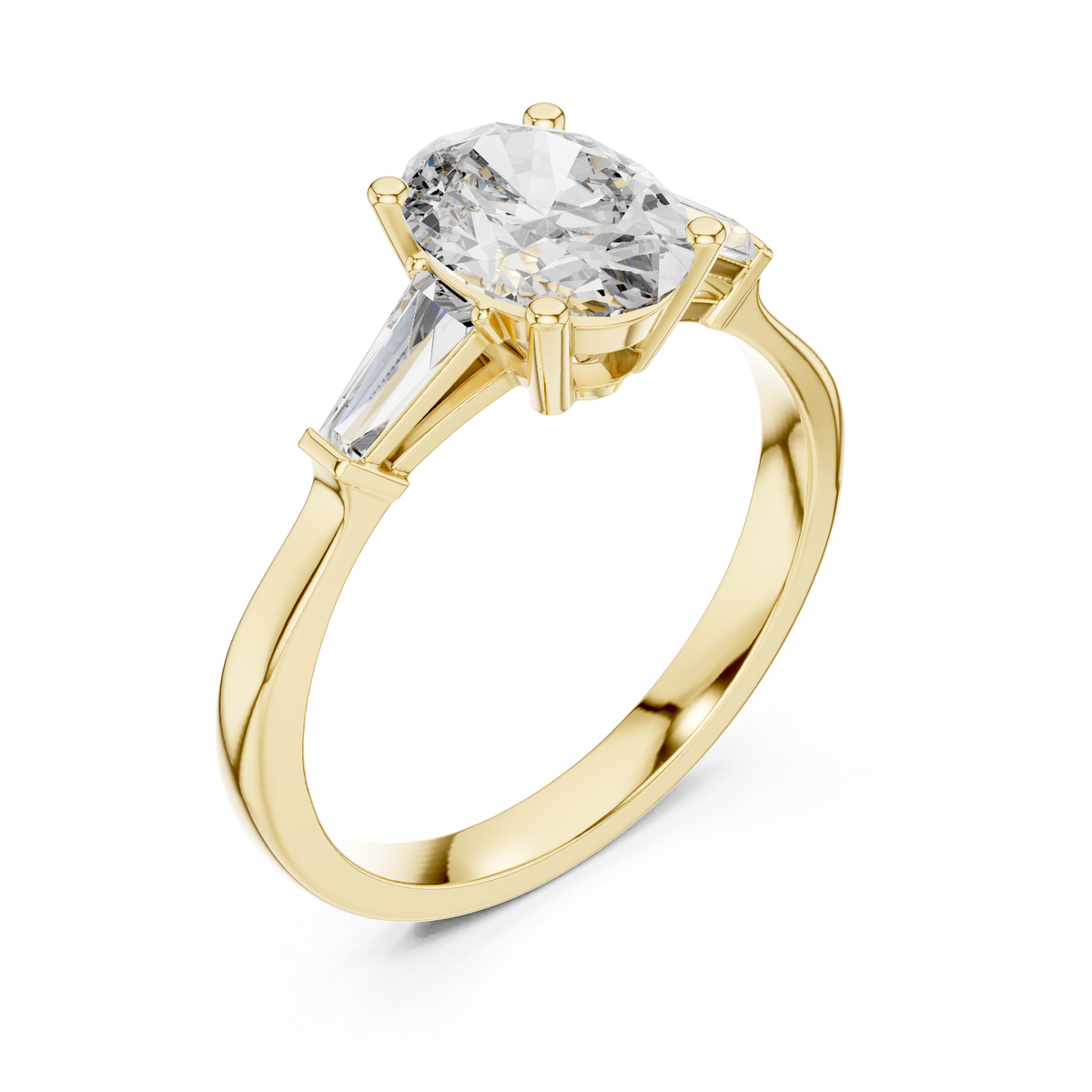 Oval Cut Three-Stone Diamond Ring with Baguettes