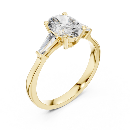 Oval Cut Three-Stone Diamond Ring with Baguettes