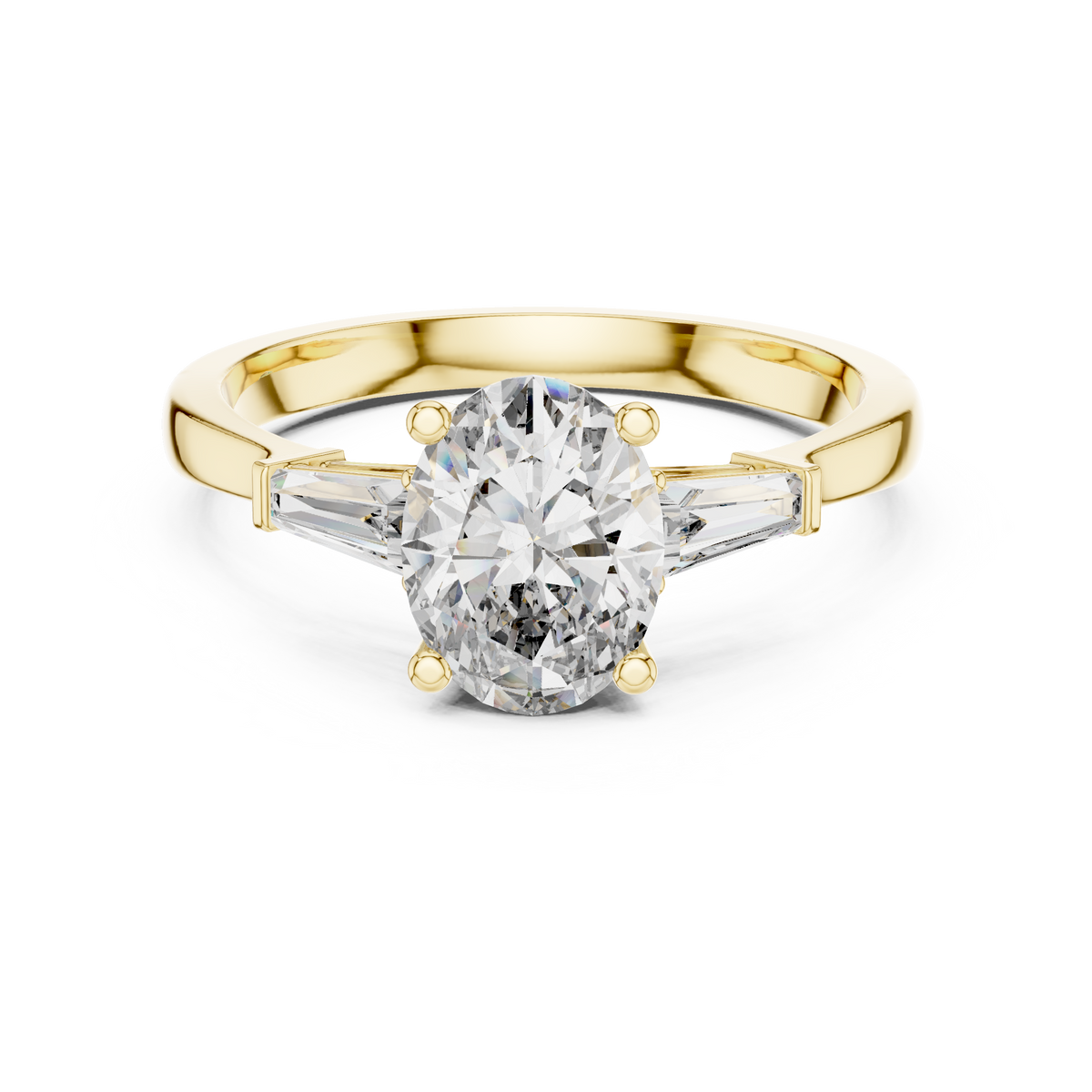 Oval Cut Three-Stone Diamond Ring with Baguettes