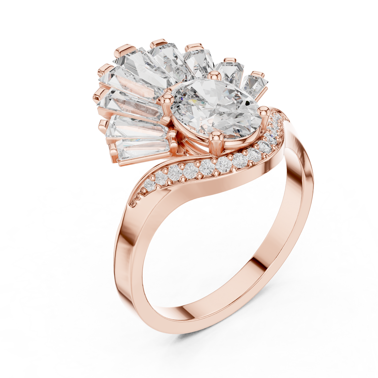 Radiant Sunburst Oval Ring