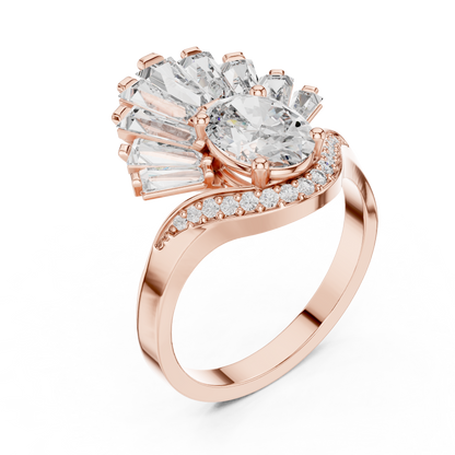 Radiant Sunburst Oval Ring