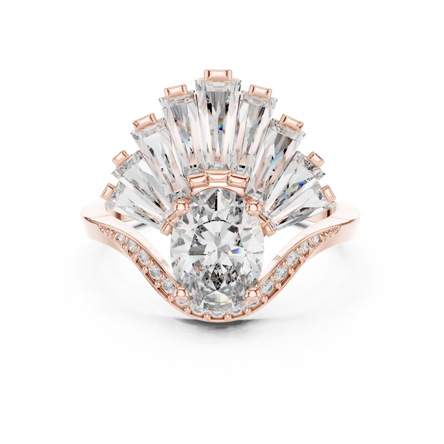 Radiant Sunburst Oval Ring