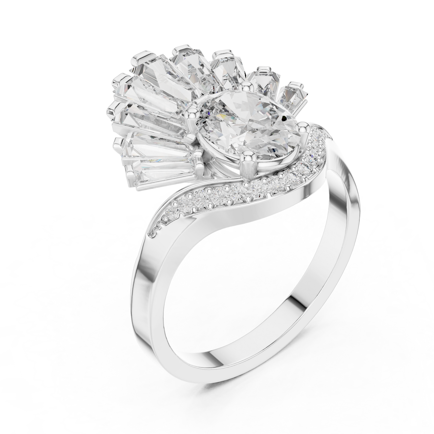 Radiant Sunburst Oval Ring