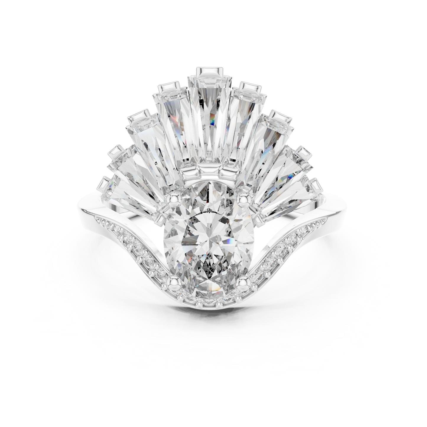 Radiant Sunburst Oval Ring