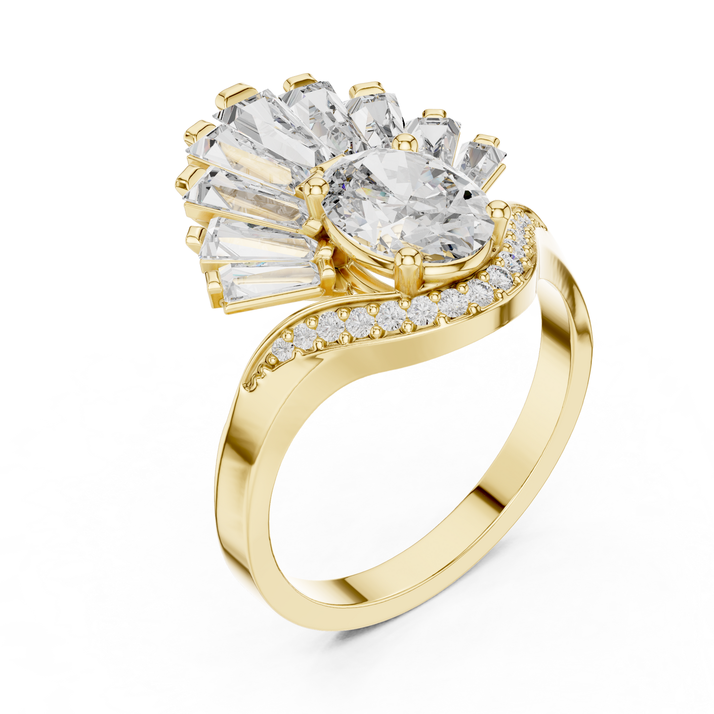 Radiant Sunburst Oval Ring