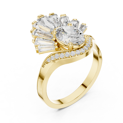 Radiant Sunburst Oval Ring