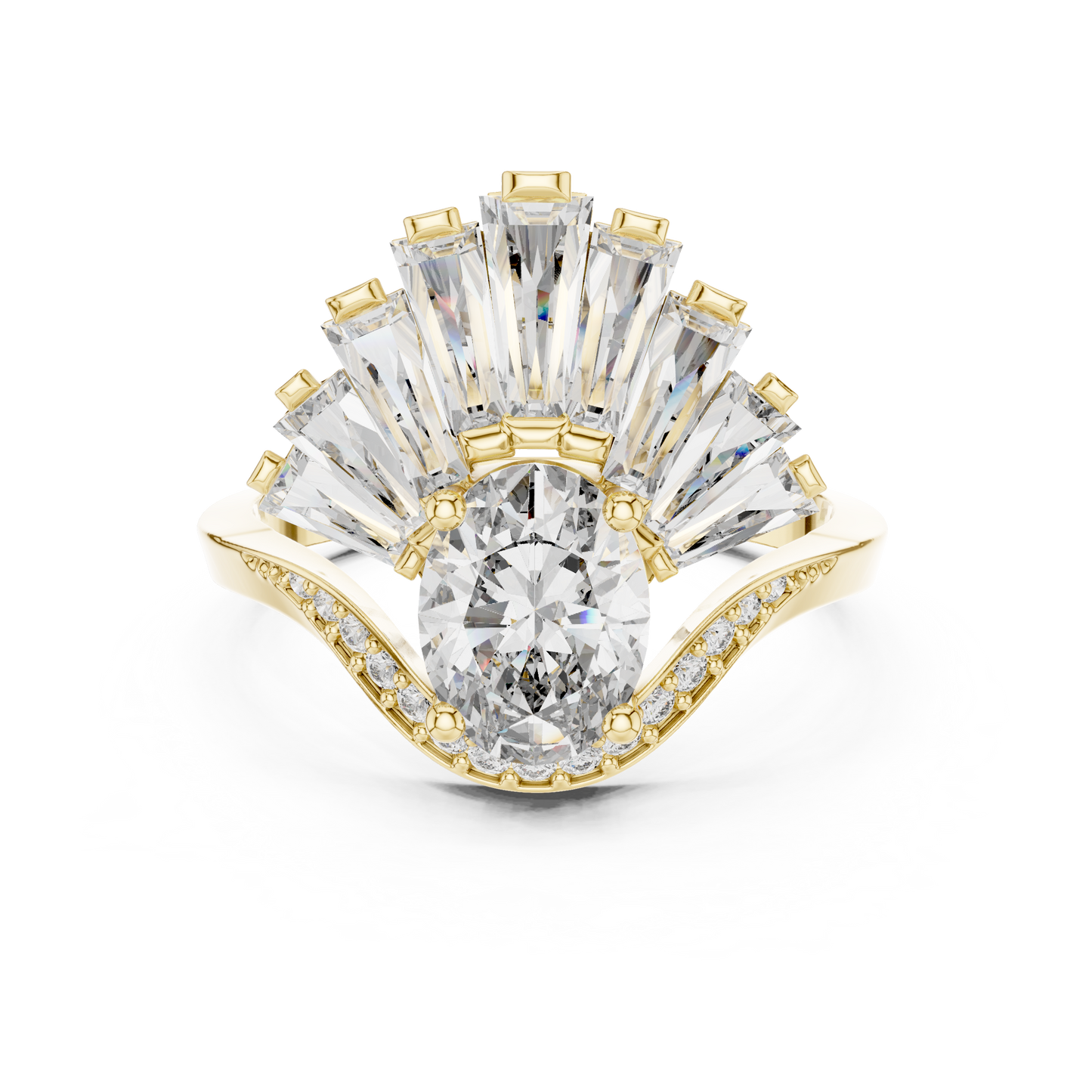 Radiant Sunburst Oval Ring