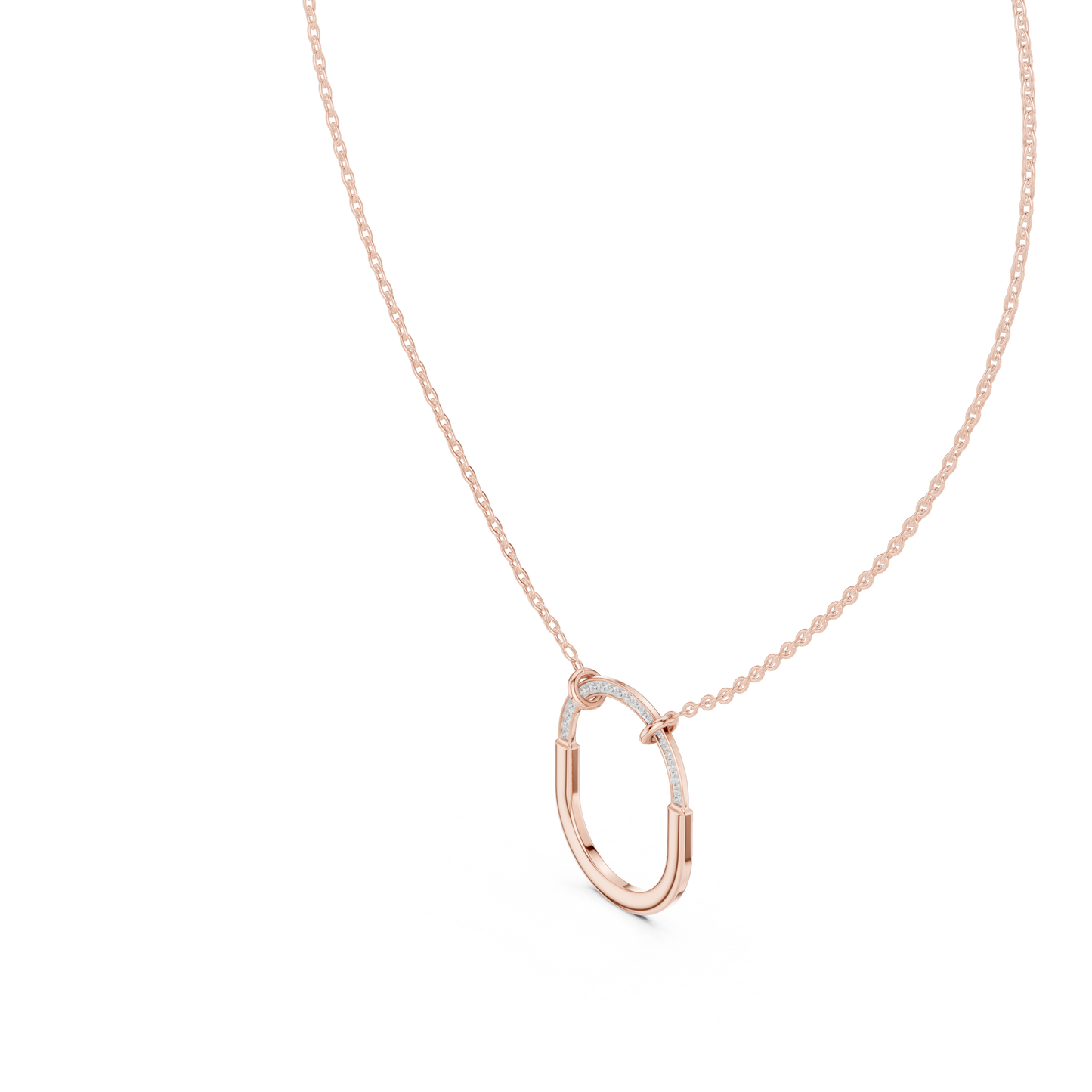 Minimalist Pavé U-Shape Pendant Necklace