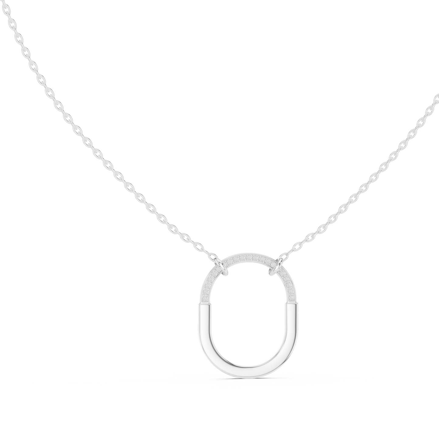 Minimalist Pavé U-Shape Pendant Necklace