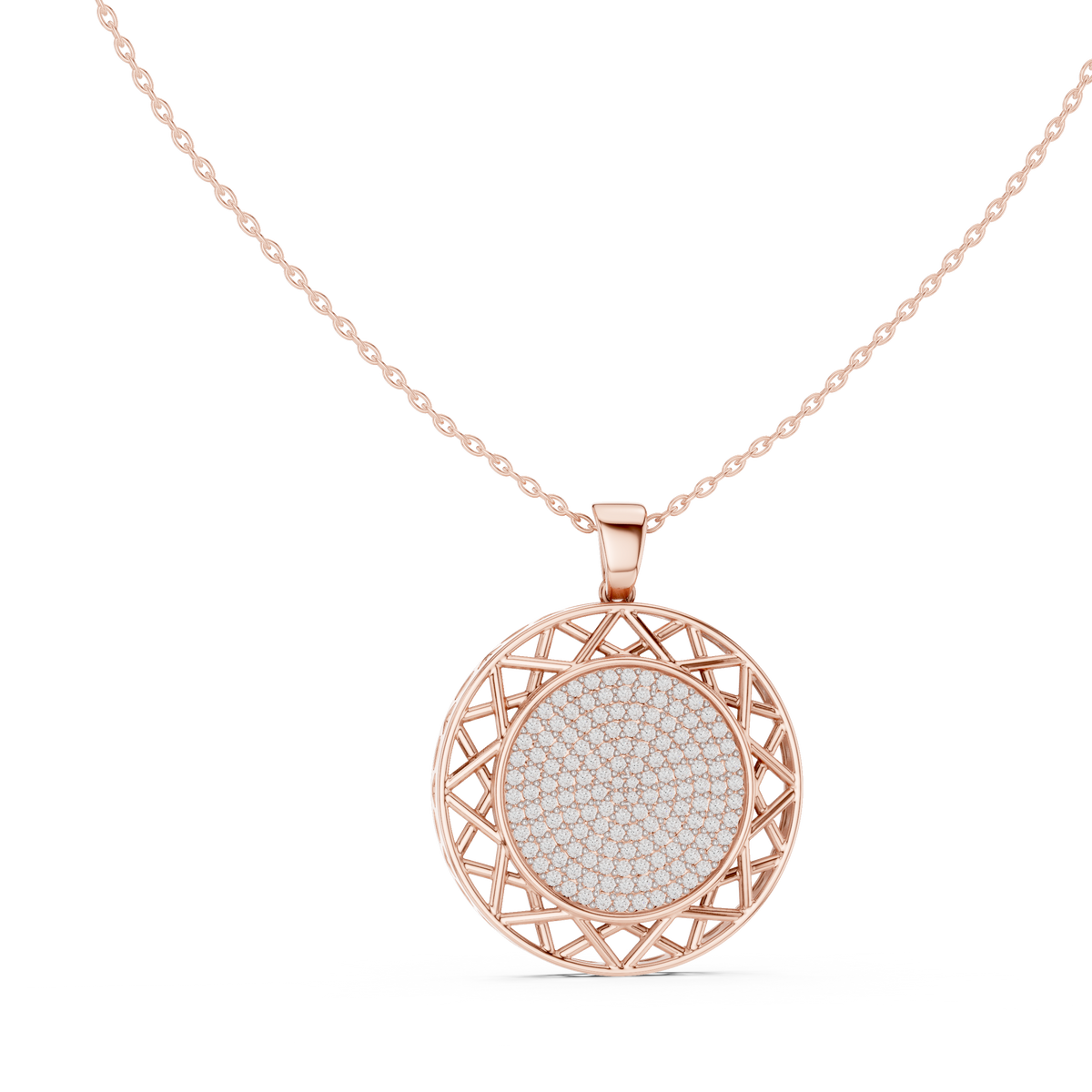 Pavé Diamond Geometric Circle Pendant Necklace