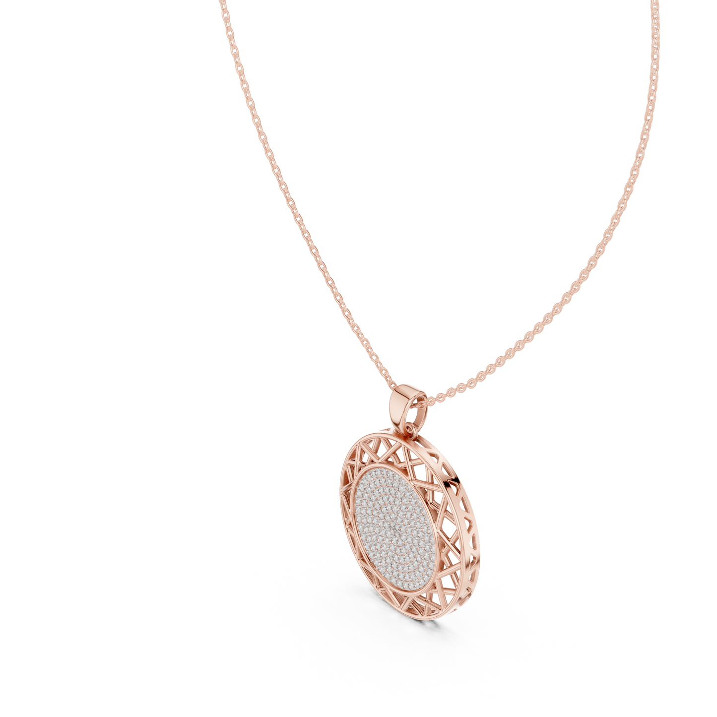 Pavé Diamond Geometric Circle Pendant Necklace
