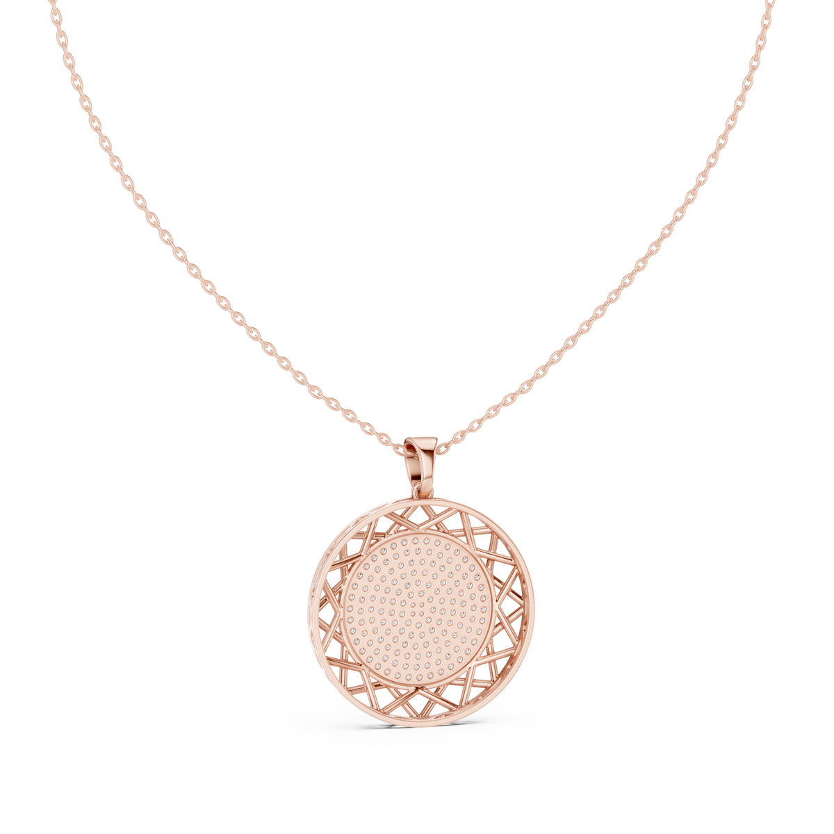 Pavé Diamond Geometric Circle Pendant Necklace