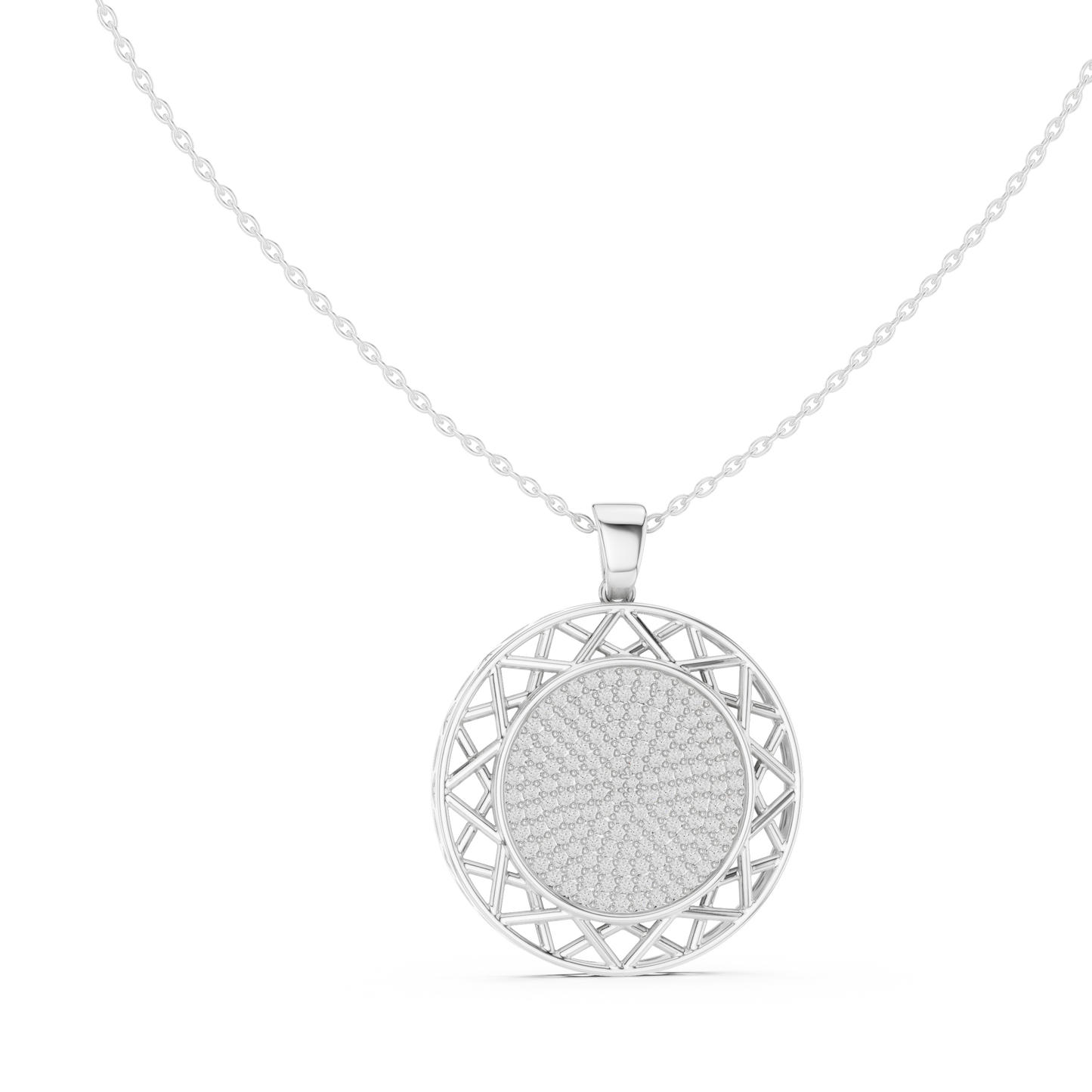 Pavé Diamond Geometric Circle Pendant Necklace