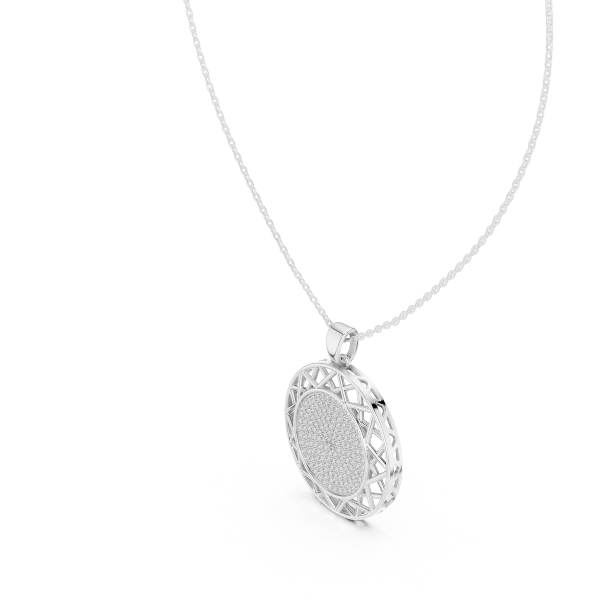 Pavé Diamond Geometric Circle Pendant Necklace