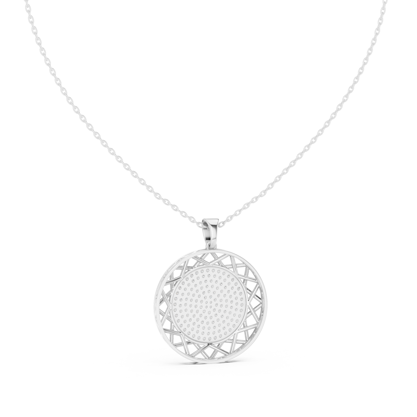 Pavé Diamond Geometric Circle Pendant Necklace