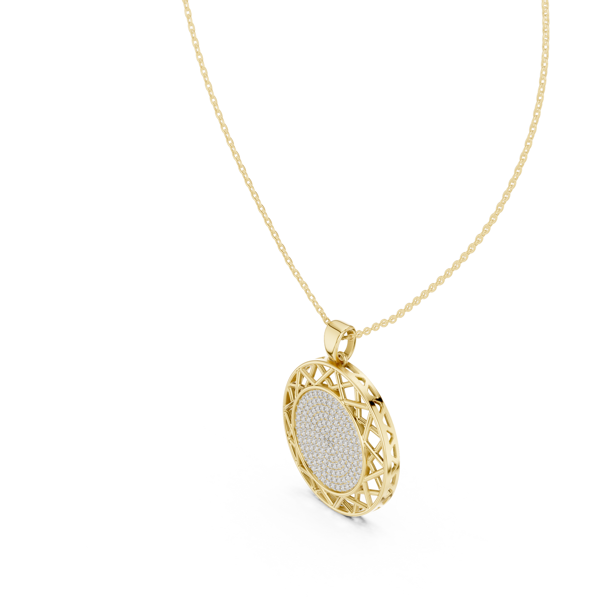 Pavé Diamond Geometric Circle Pendant Necklace