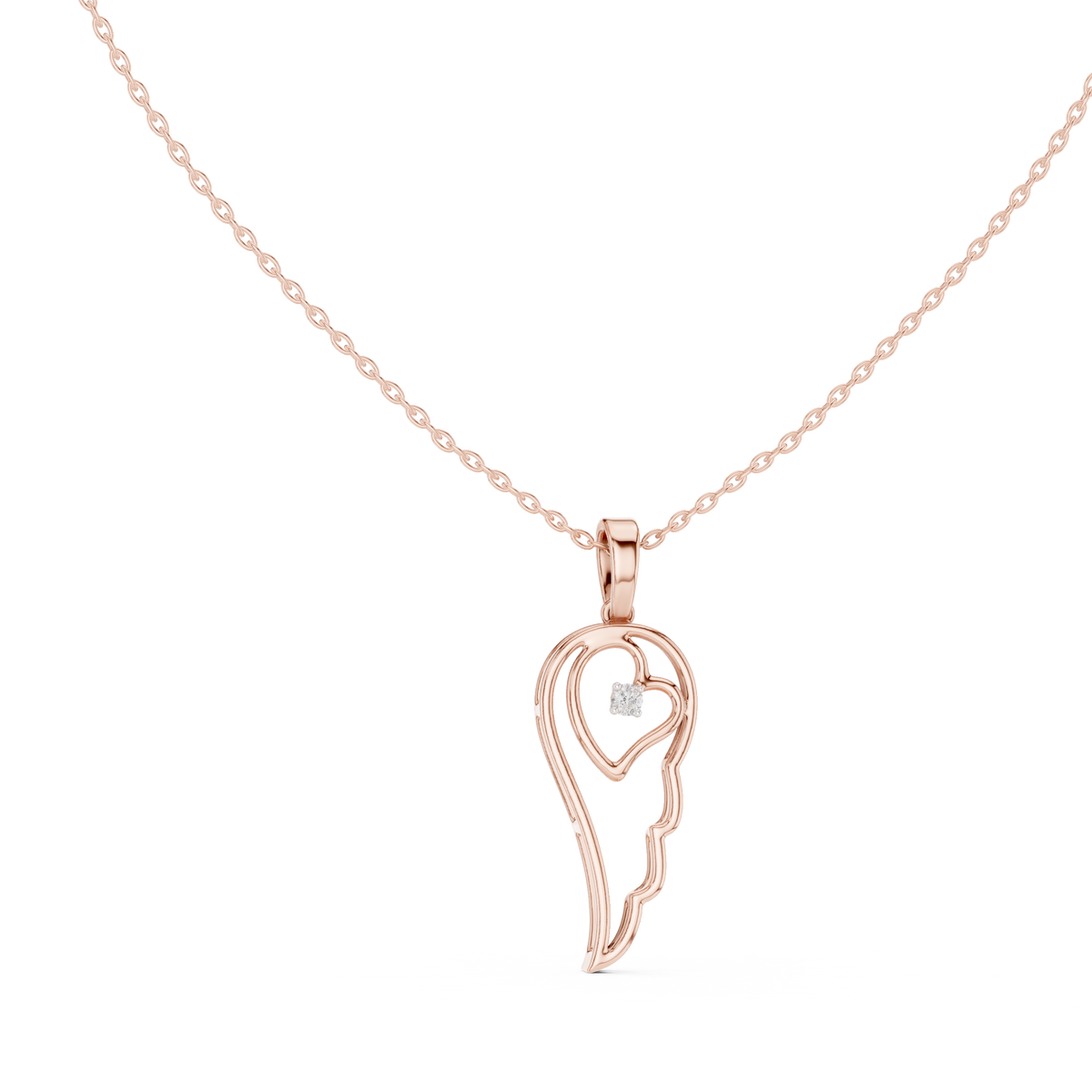 Angel Wing Heart Diamond Pendant Necklace