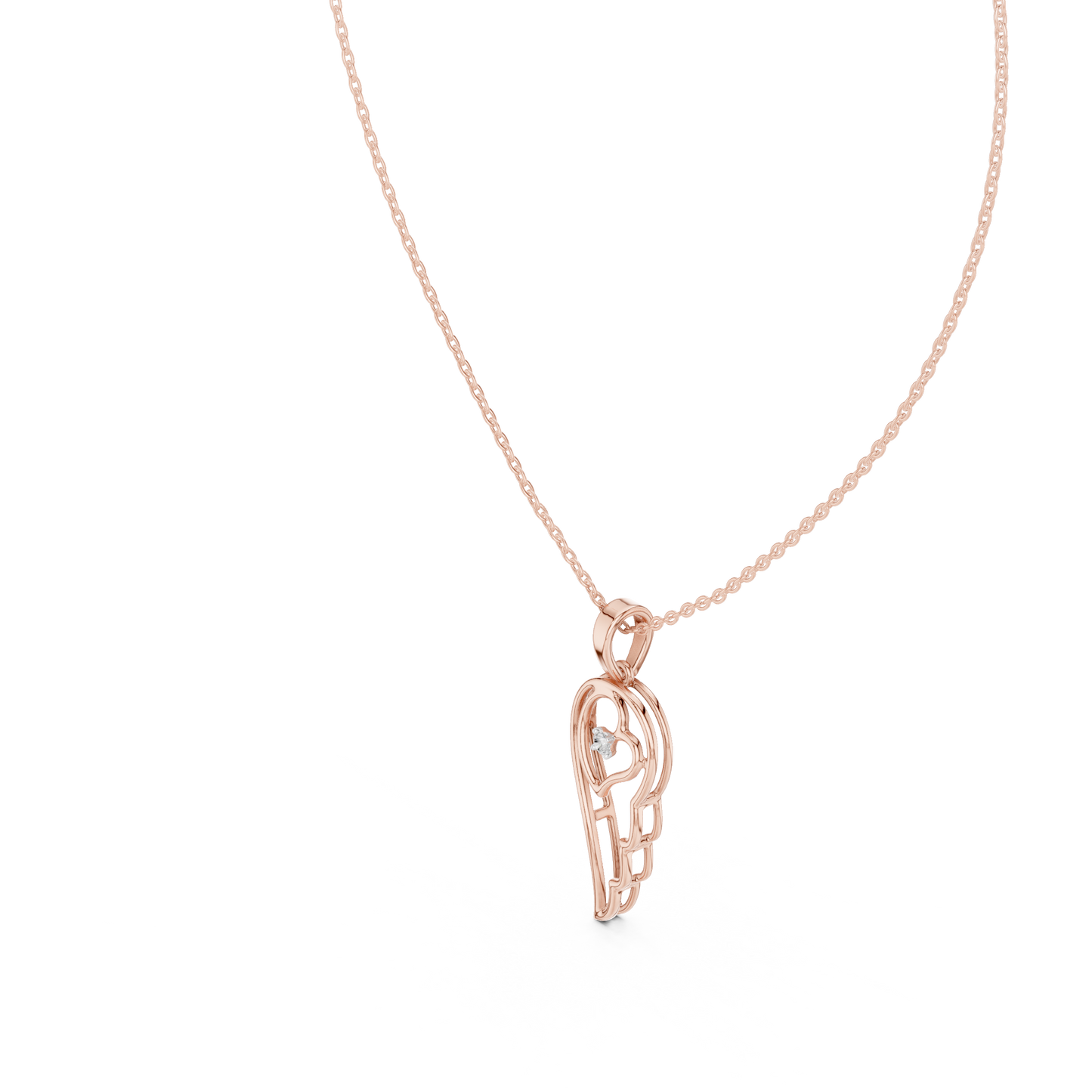 Angel Wing Heart Diamond Pendant Necklace