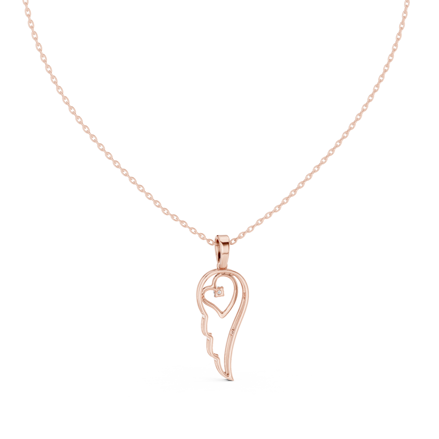 Angel Wing Heart Diamond Pendant Necklace