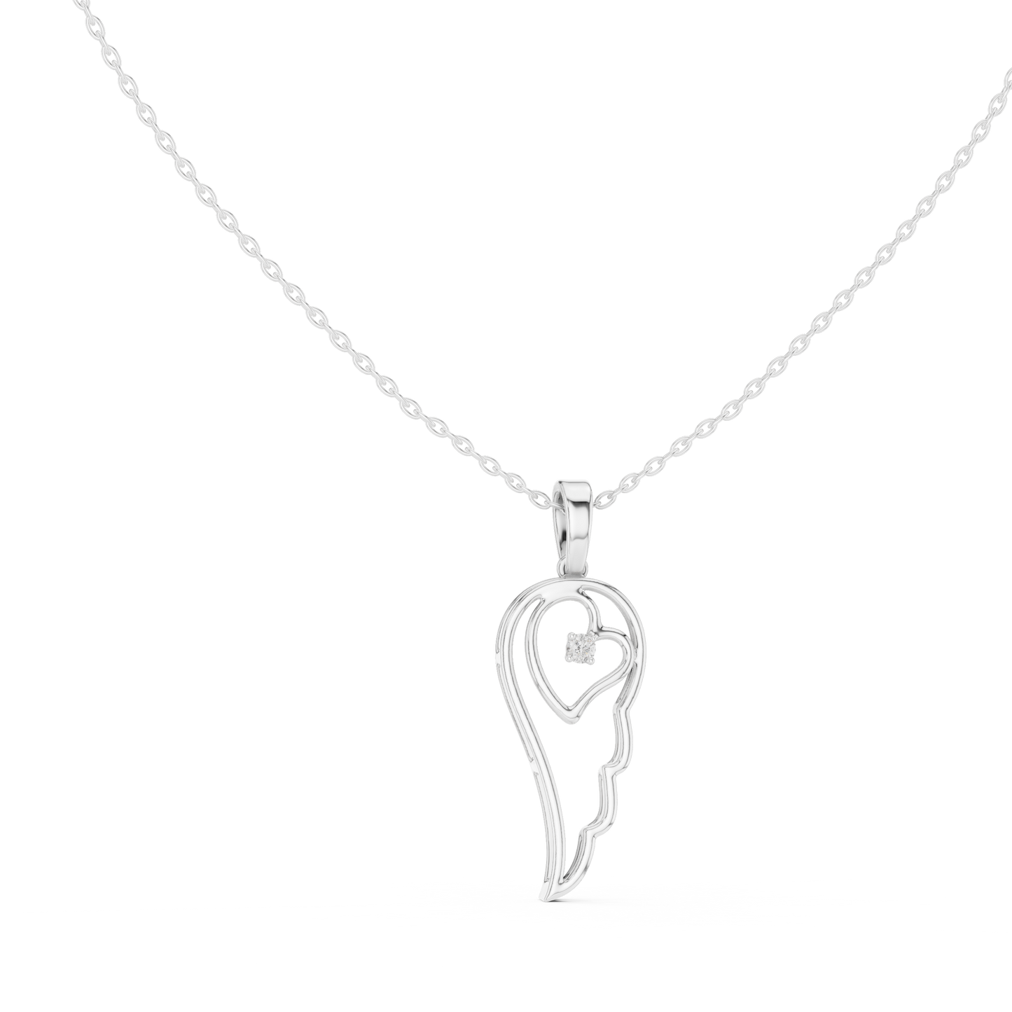 Angel Wing Heart Diamond Pendant Necklace