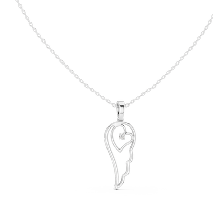 Angel Wing Heart Diamond Pendant Necklace