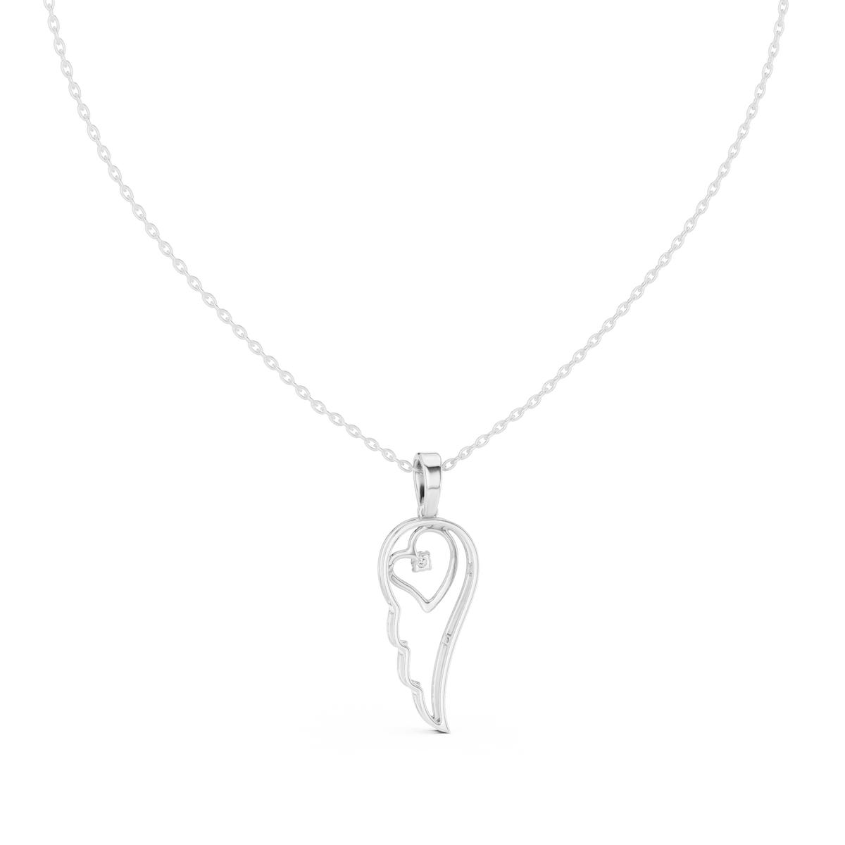 Angel Wing Heart Diamond Pendant Necklace