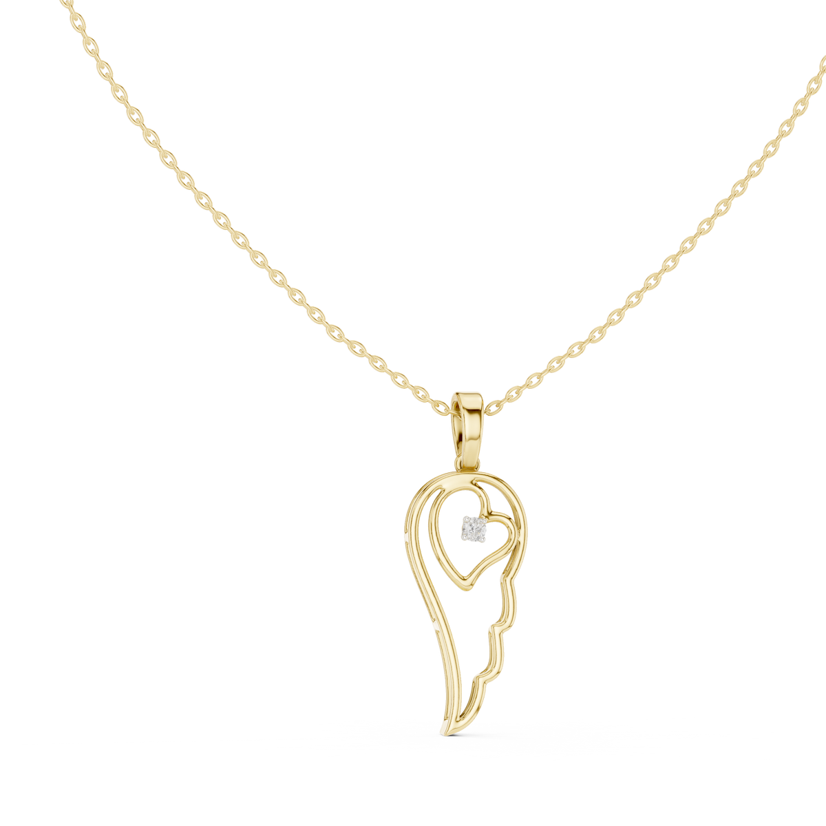 Angel Wing Heart Diamond Pendant Necklace