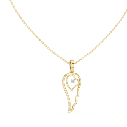 Angel Wing Heart Diamond Pendant Necklace