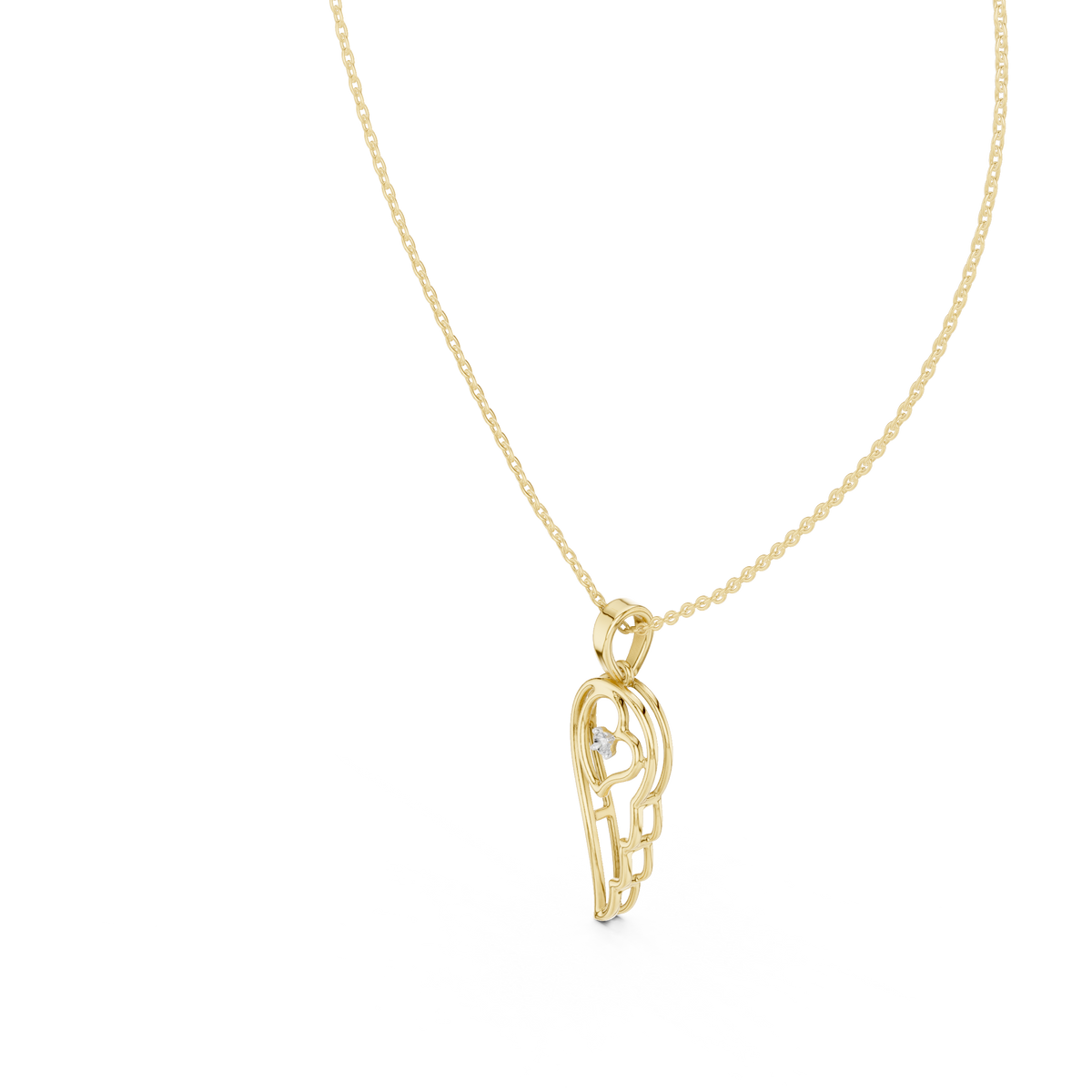 Angel Wing Heart Diamond Pendant Necklace