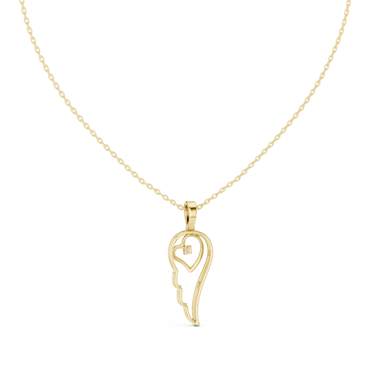 Angel Wing Heart Diamond Pendant Necklace