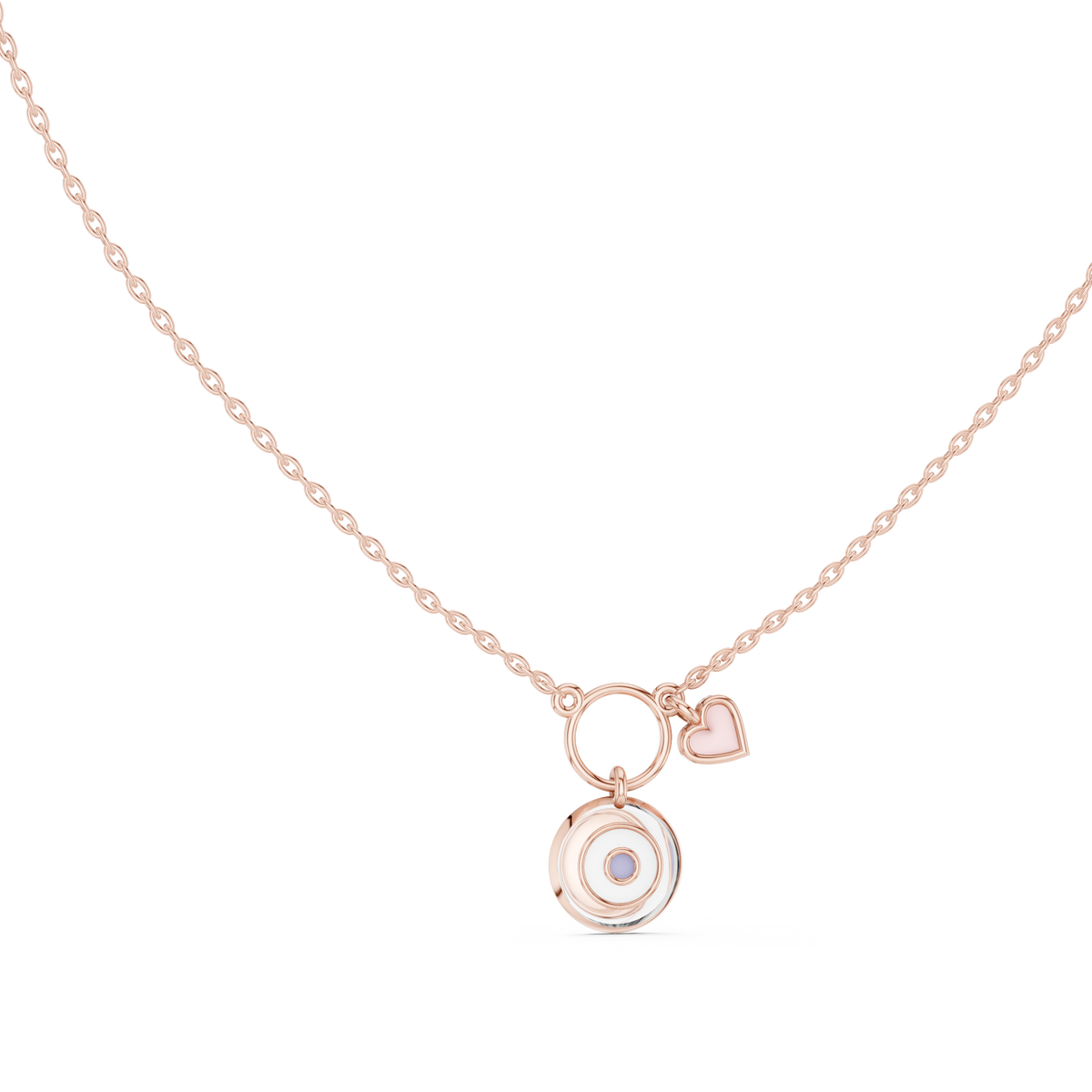 Minimalist Heart Charm Circle Pendant Necklace