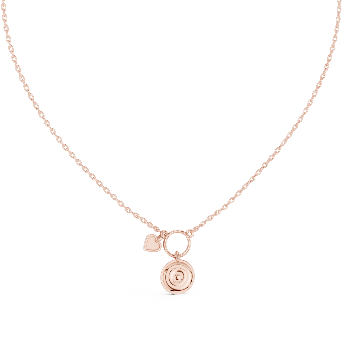 Minimalist Heart Charm Circle Pendant Necklace