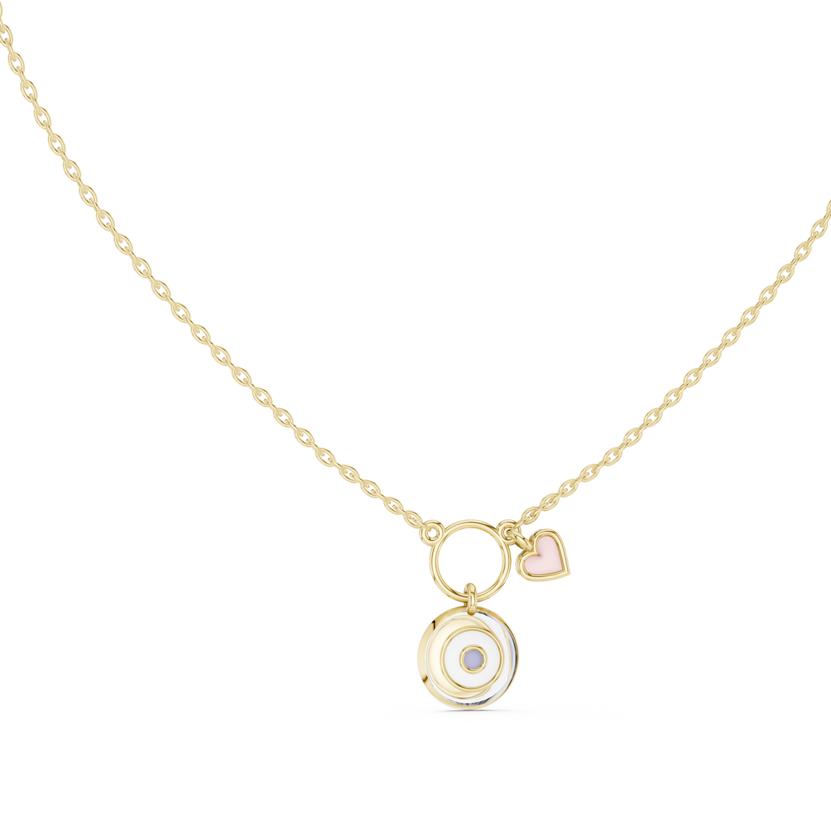 Minimalist Heart Charm Circle Pendant Necklace