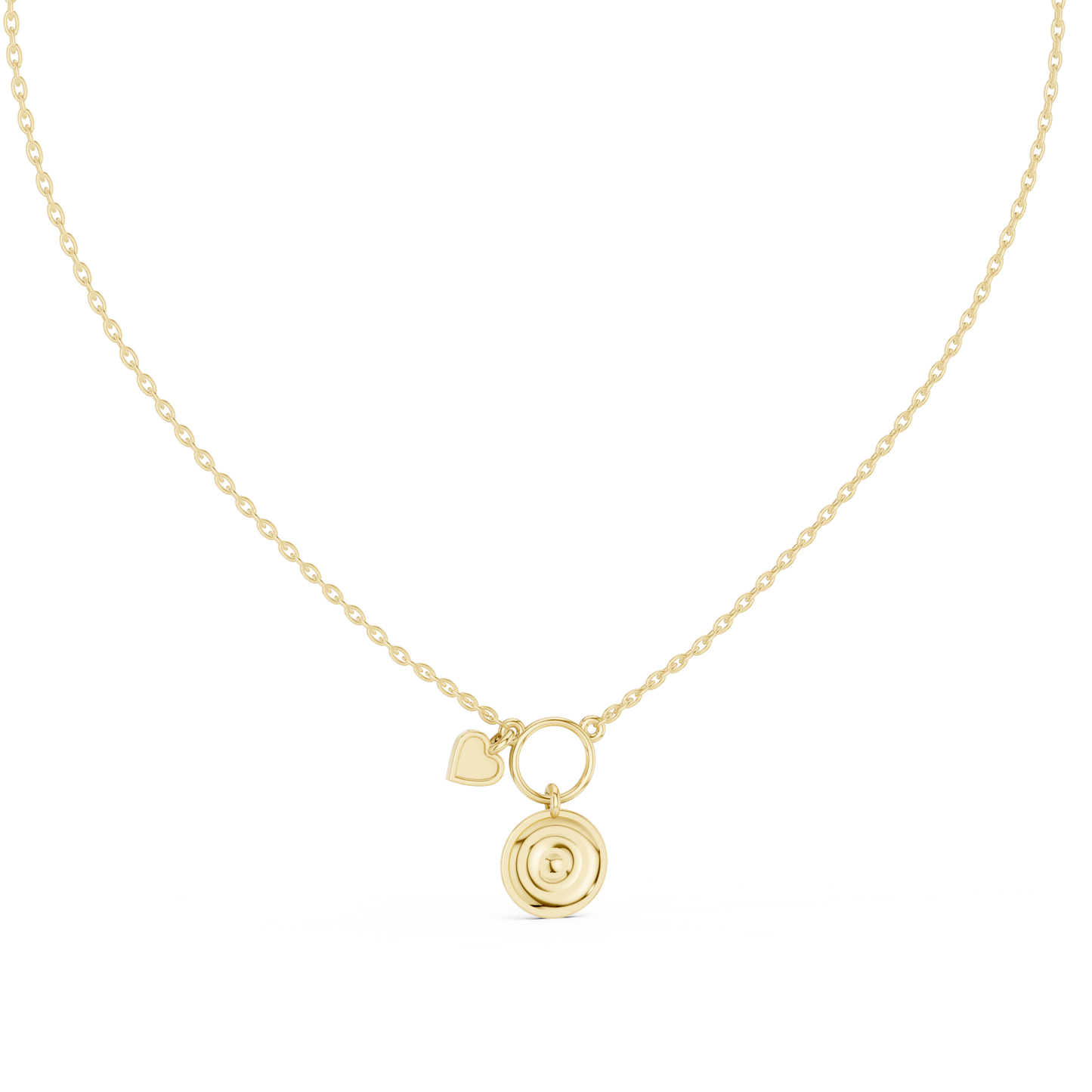 Minimalist Heart Charm Circle Pendant Necklace