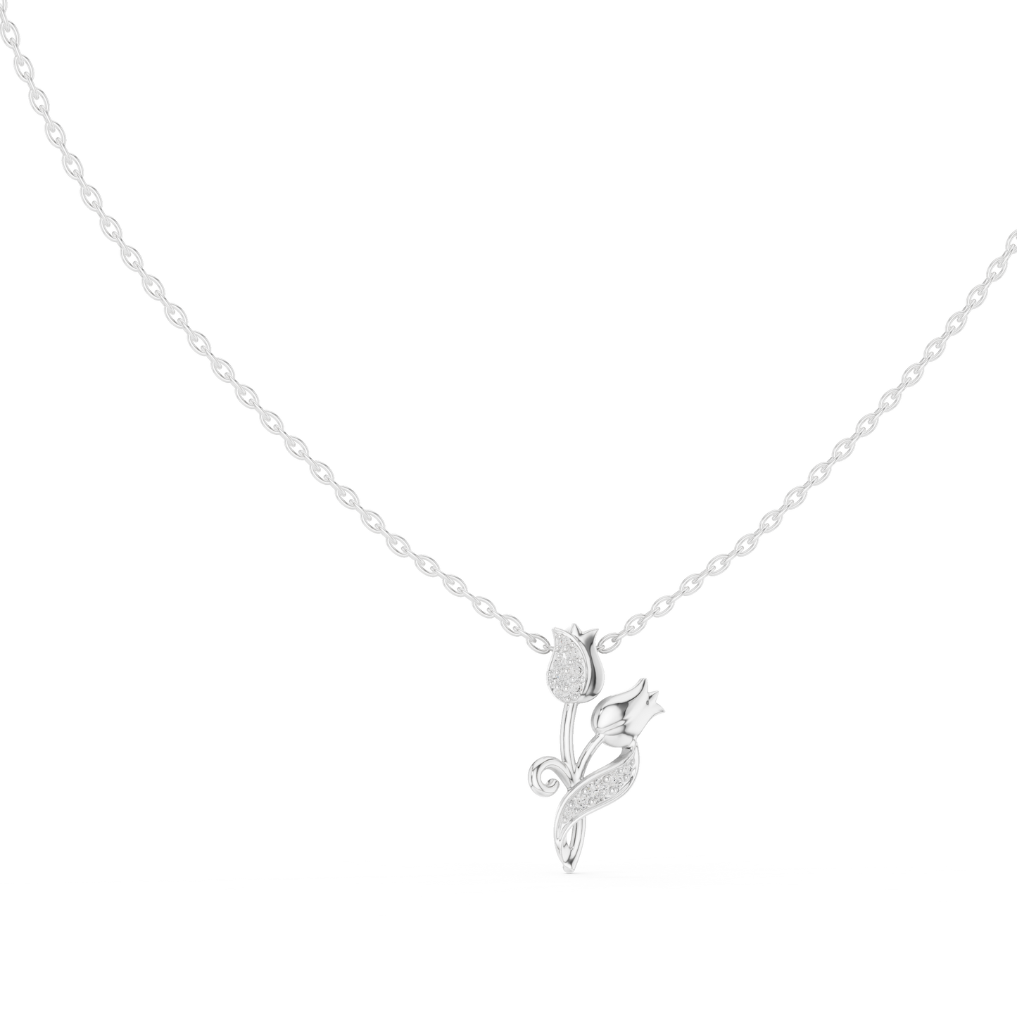 Tulip Diamond Accent Flower Pendant Necklace