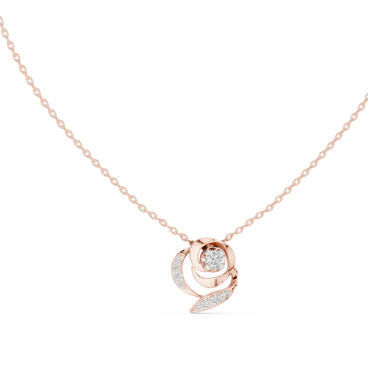 Rose Diamond Flower Pendant Necklace