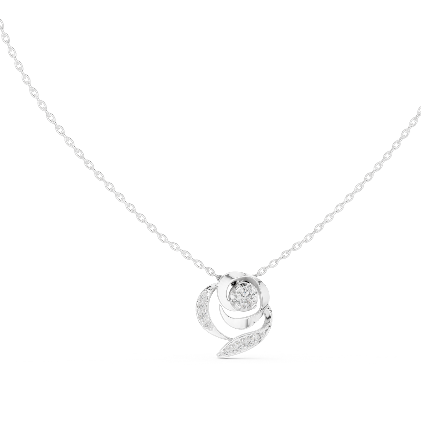 Rose Diamond Flower Pendant Necklace