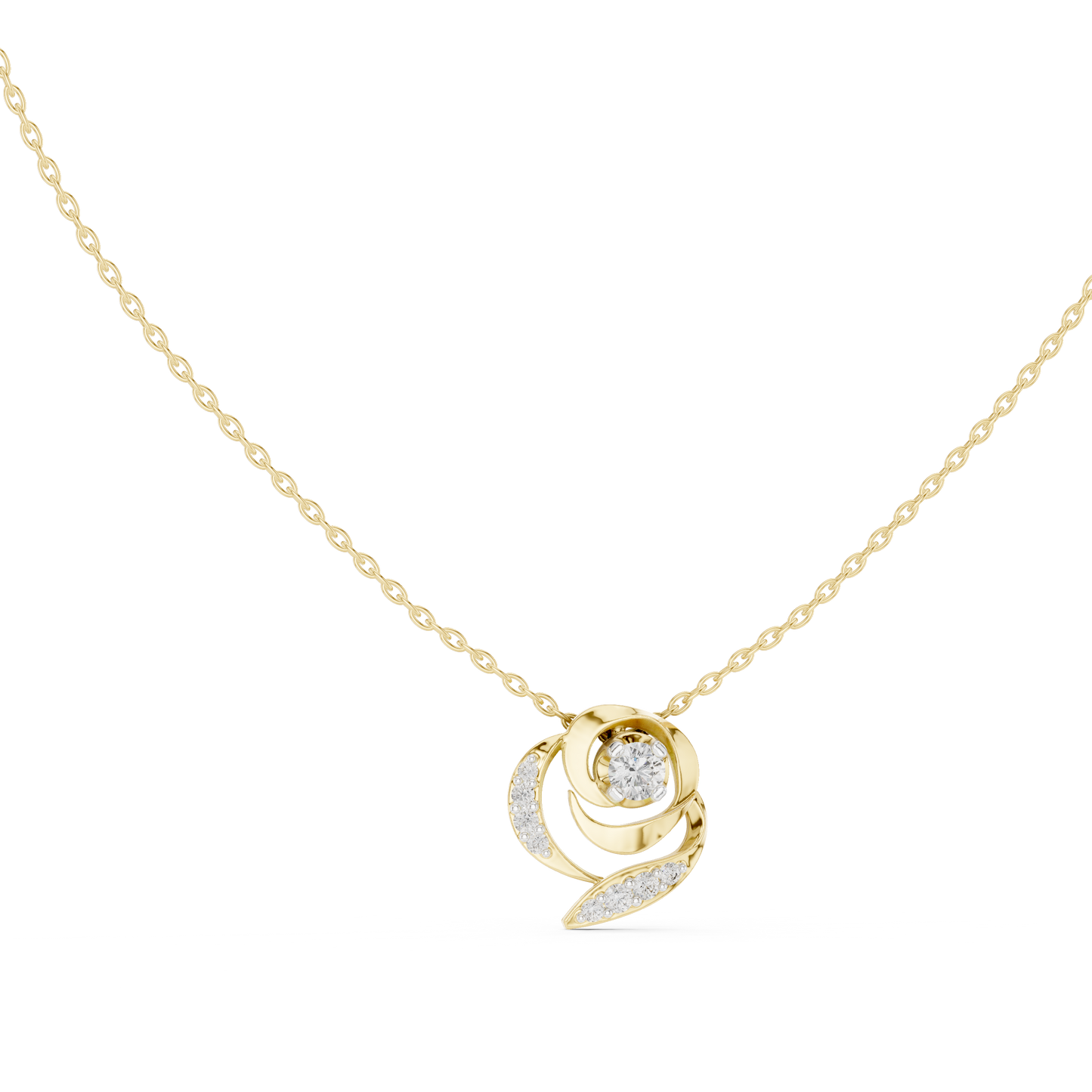 Rose Diamond Flower Pendant Necklace
