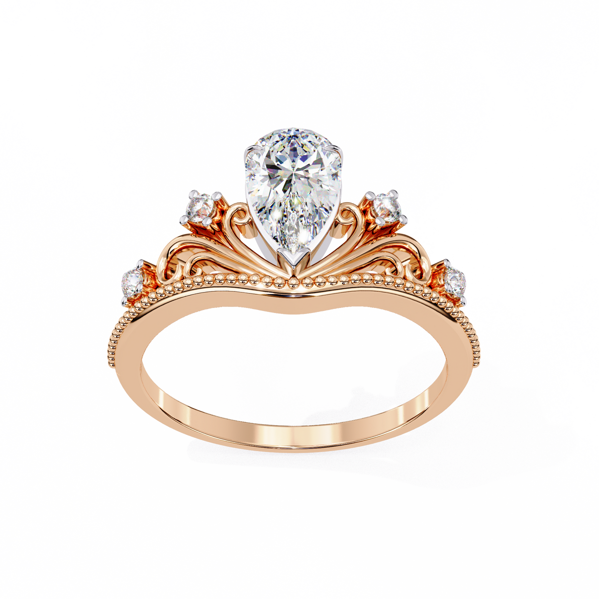Regal Pear Diamond Tiara Ring Rose Gold