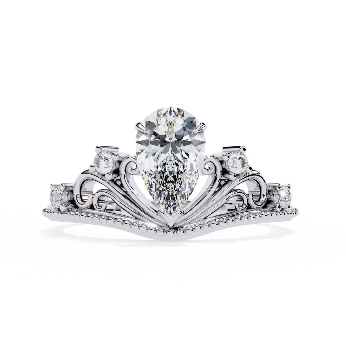 Regal Pear Diamond Tiara Ring White Gold 