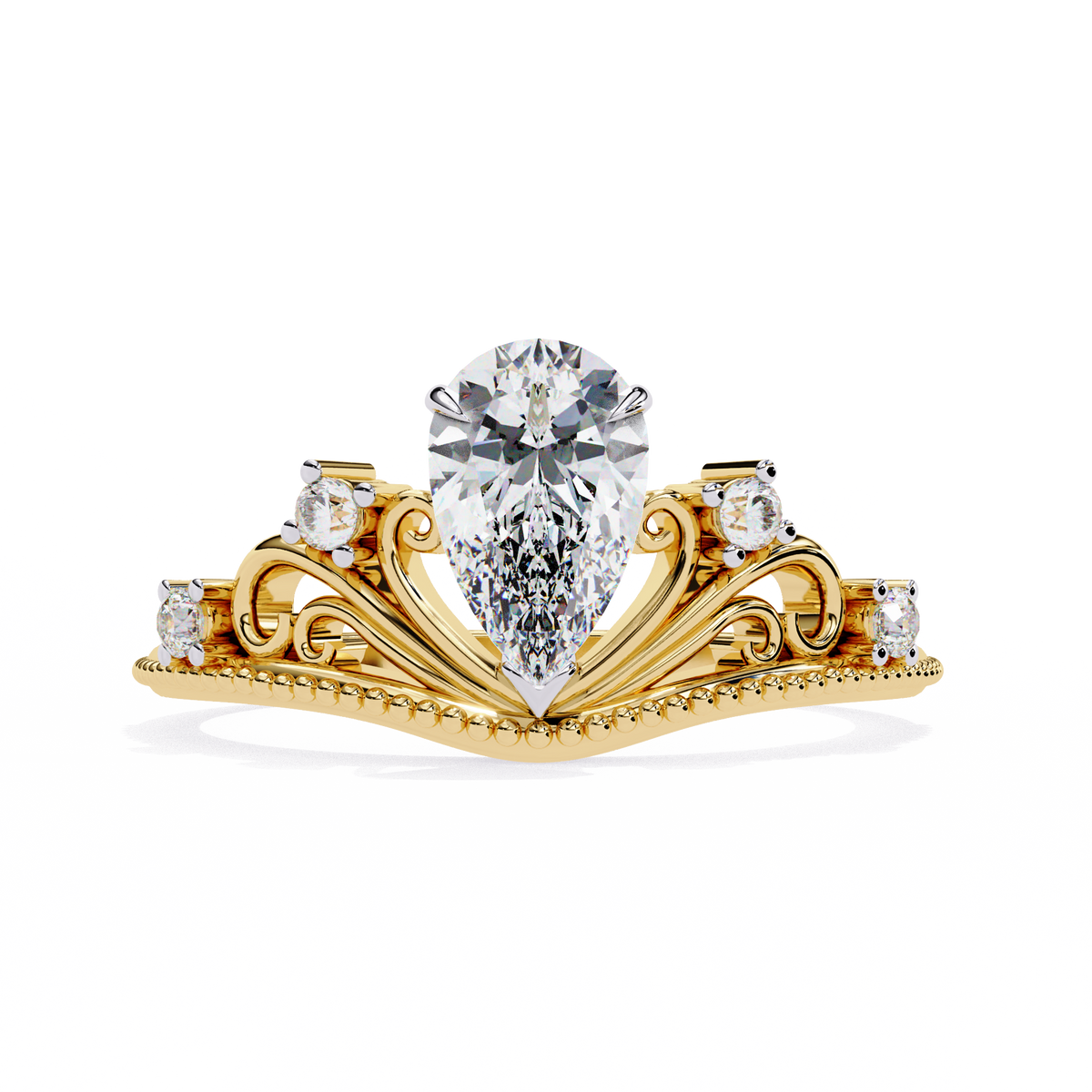 Regal Pear Diamond Tiara Ring Yellow Gold 